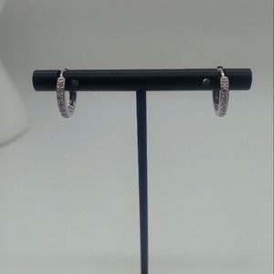 925 Fine Sterling Silver Stamped Genuine CZ 10mm Hoop Earrings Unisex